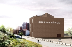 Erweiterung des MKM Museum Küppersmühle für Moderne Kunst im Duisburger Innenhafen hier vom Philosophenweg aus gesehen. Foto: © Herzog & de Meuron.