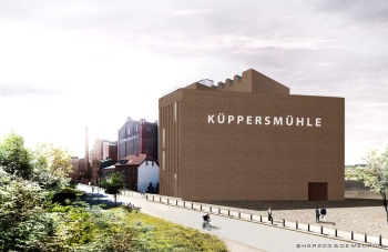 Erweiterung des MKM Museum KÃ¼ppersmÃ¼hle fÃ¼r Moderne Kunst im Duisburger Innenhafen hier vom Philosophenweg aus gesehen. Foto: Â© Herzog & de Meuron.